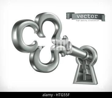 La clé dans la serrure, icône vecteur 3D Illustration de Vecteur