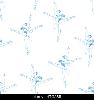 Modèle intégré de danseurs de ballet en arabesque posent, bleu dessin, isolé sur fond blanc. Banque D'Images