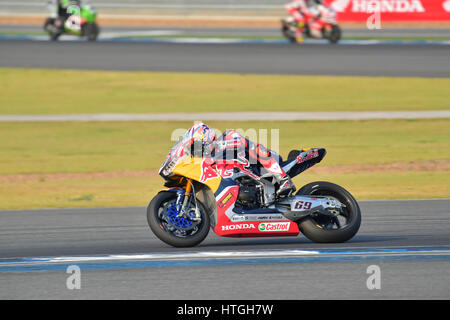 Buriram, Thaïlande. Mar 11, 2017. Nicky Hayden # 69 des USA avec Honda CBR1000RR au Championnat du Monde FIM Superbike au Circuit International de Chang le 11 mars 2017 à Buriram Thaïlande. Credit : Chatchai Somwat/Alamy Live News Banque D'Images