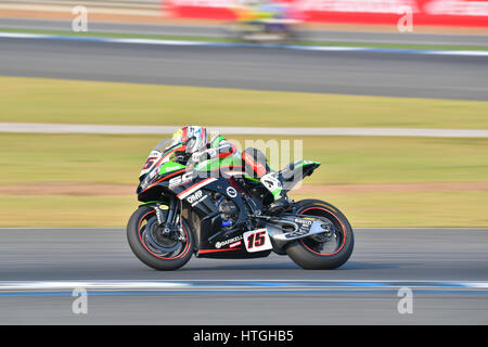 Buriram, Thaïlande. Mar 11, 2017.Alex de Angelis # 15 avec Kawasaki ZX-10r en championnat du Monde FIM Superbike au circuit international de chang le 11 mars 2017 à buriram thaïlande. crédit : chatchai/somwat alamy live news Banque D'Images