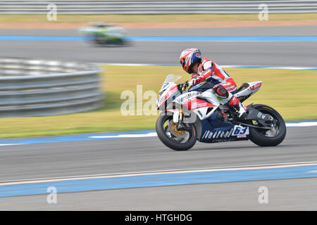 Buriram, Thaïlande. Mar 11, 2017.zulfahmi khairuddin # 63 de la Malaisie avec Kawasaki ZX-6r dans le championnat du monde de Superbike (worldssp) à chang circuit international le 11 mars 2017 à buriram thaïlande. crédit : chatchai/somwat alamy live news Banque D'Images