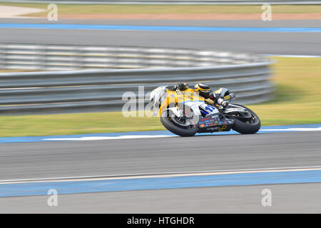 Buriram, Thaïlande. 11 mars 2017.Christian Gamarino #11 de l'Italie avec Honda CBR600RR dans le Championnat du monde Supersport (WorldSSP) sur le circuit international de Chang le 11 mars 2017 à Buriram Thaïlande. Crédit : Chatchai Somwat/Alamy Live News Banque D'Images