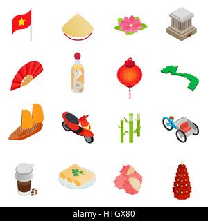 Vietnam icons set, style 3D isométrique Illustration de Vecteur