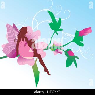 Sur fée fleur rose assis Illustration de Vecteur