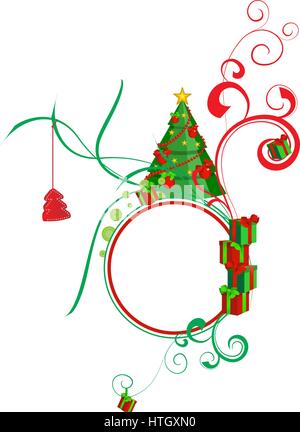 Illustration en couleur vert sapin de Noël décoré avec Illustration de Vecteur