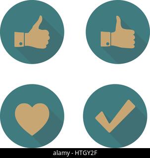 Ensemble de quatre icônes. Télévision style et la grande ombre, Thumbs up, vérifier, cœur, vector illustration. Illustration de Vecteur