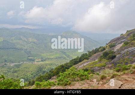 Montagnes brumeuses de Munnar au Kerala, en Inde où le thé est cultivé est l'une des destinations touristiques, surtout pendant l'été Banque D'Images