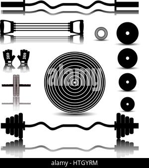 Ensemble d'icônes avec une image miroir de l'équipement de sport pour la gym, vector illustration. Illustration de Vecteur