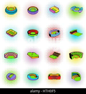 Définir le stade des icônes dans le style bande dessinée sur un fond blanc Illustration de Vecteur