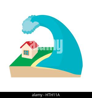 Grande vague de tsunami sur l'icône de la maison Illustration de Vecteur