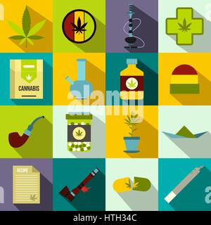 La marijuana icons set, style plat Illustration de Vecteur