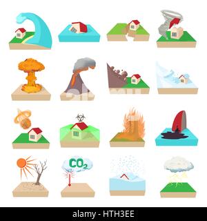 La prévention des catastrophes naturelles, cartoon style icons set Illustration de Vecteur