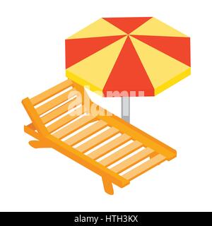 Chaise de plage avec l'icône parapluie Illustration de Vecteur