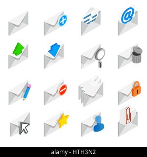 Mail icons set, style 3D isométrique Illustration de Vecteur