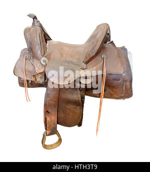 Selle De Cheval En Cuir Marron VTG Étriers Avec Sangle