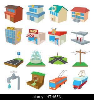 L'infrastructure urbaine, cartoon style icons set Illustration de Vecteur