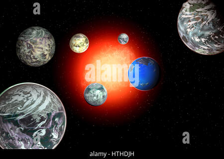 Le système d'étoile naine nommée 'Trappist' comme 7 exoplanètes en orbite autour d'elle. Banque D'Images