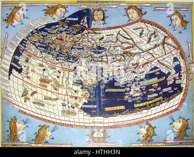 La carte ptolémaïque est une représentation du monde connu basée sur le travail de l'ancien géographe grec Ptolémée. Il reflète la compréhension de la géographie pendant l'Empire romain, avec un accent sur la région méditerranéenne. Banque D'Images