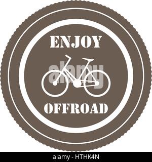 Vtt dans l'icône cercle brun (badge). "Profiter" tout terrain message. Vtt signe ou logo. Sport extrême, bicyclette, mode de vie sain, extérieur Illustration de Vecteur