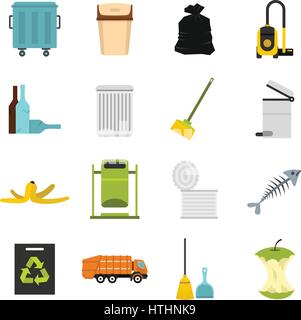 Chose ordures mis des icônes dans le style plat isolé sur fond blanc Illustration de Vecteur