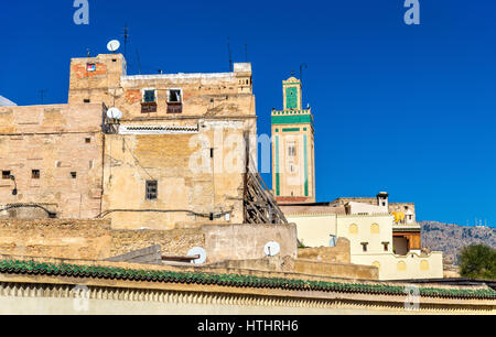 Minaret de la mosquée Rcif à Fes, Maroc Banque D'Images