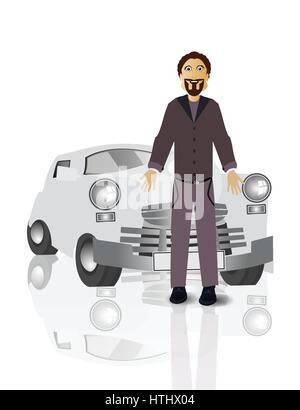 Conducteur de voiture rétro homme blanc facile à séparer sur l'arrière-plan pour votre conception Illustration de Vecteur