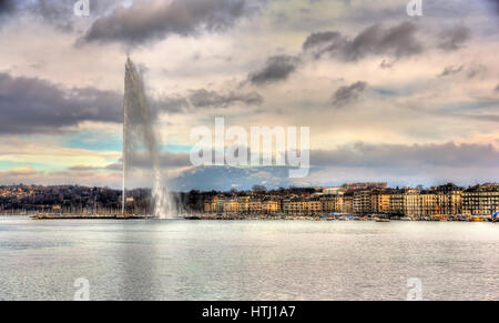 Vue de Genève avec le jet d'eau - Suisse Banque D'Images