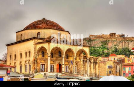 Tzistarakis Mosque et de l'acropole d'Athènes - Grèce Banque D'Images