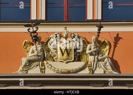 Cartouche à l'ancienne Bourse sur Plac Solny à Wroclaw, la Basse Silésie, Pologne Banque D'Images