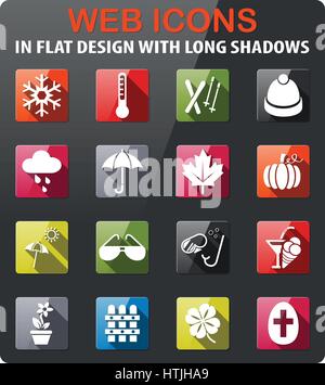 Seasons icons set dans la télévision et d'une grande ombre Illustration de Vecteur