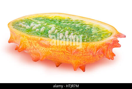 Kiwano, melon à cornes isolé sur fond blanc avec clipping path Banque D'Images