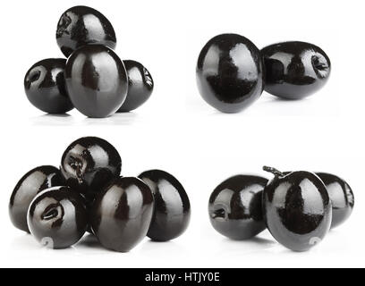 Olives noires sur fond blanc Banque D'Images