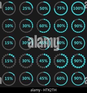 Définir des indicateurs ronde élégant chargement, cinq options, télévision, style vector illustration. Illustration de Vecteur
