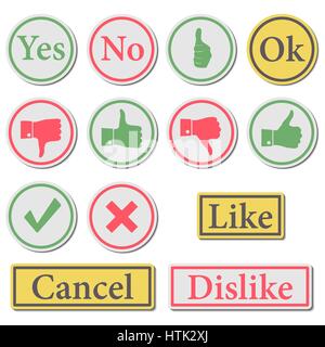 Ensemble de boutons élégants, symboles aimez et n'aimez pas, confirmation et annulation, vector illustration. Illustration de Vecteur