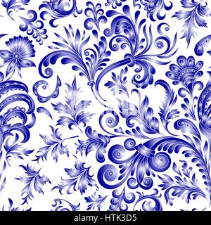 Doodle paisley pattern transparente. Les éléments floraux dégradé sur fond blanc. Gjel. L'imitation d'aquarelle. Une impression couleur bleu Illustration de Vecteur