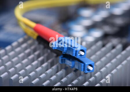 Réseau informatique technologie de l'information, des télécommunications par câble fibre sur carte électronique Banque D'Images