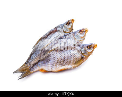 Trois poissons séchés salés Vobla isolated on White Banque D'Images