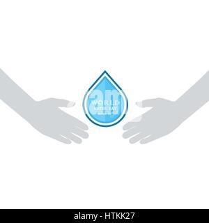 Goutte d'eau avec les droits de l'icône main logo vector.Modèle de conception de l'idée de la Journée mondiale de l'eau pour la campagne d'affiches et de cartes de souhaits.Vector illustration Illustration de Vecteur