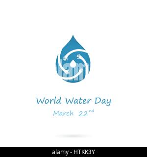 Goutte d'eau avec la main de l'logo vector.Modèle de conception de l'idée de la Journée mondiale de l'eau pour la campagne d'affiches et de cartes de souhaits.Vector illustration Illustration de Vecteur