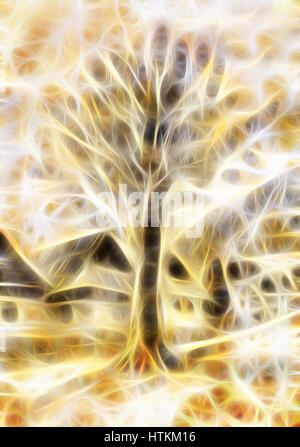 Energetic arbre au milieu de l'ancien village, arbre de vie, concept effet fractal. Banque D'Images