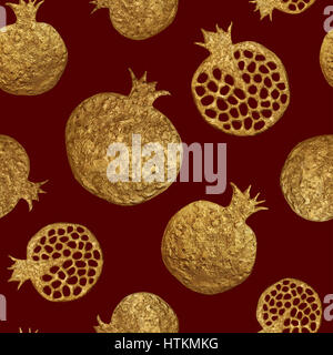 Résumé d'or motif transparente de grenade. Peinture à la main de fond étincelant. Illustration des bougies de fruits d'été. Banque D'Images