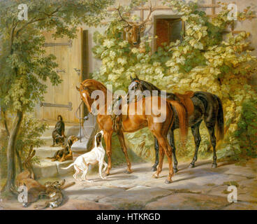 Adam, Albrecht - Chevaux dans le portique Banque D'Images