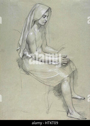 William-Adolphe Bouguereau (1825-1905) - Étude d'une figure féminine voilée assise (19ème siècle) Banque D'Images