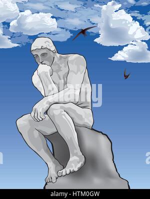 Homme penseur concept illustration. le penseur statue par le sculpteur français Rodin. Illustration de Vecteur