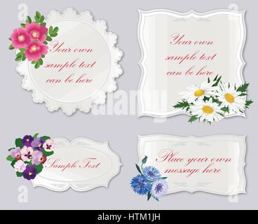 Jeu de cute frame avec fleurs. maison de vacances carte floral border background Illustration de Vecteur