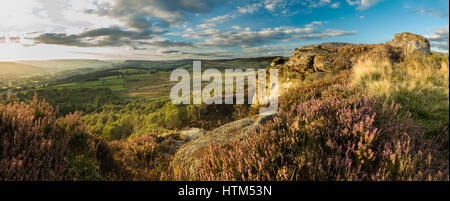 Callow Bank & Stanage Edge de Millstone Edge, nr Hathersage, Derbyshire Peaks District National Park, Angleterre, RU Banque D'Images