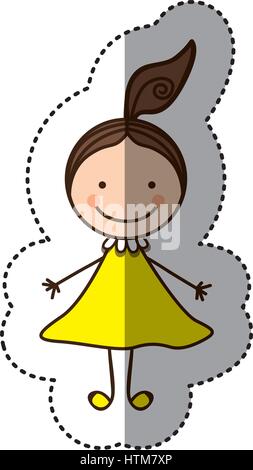 Caricature colorée sticker fille avec queue de cheveux Illustration de Vecteur