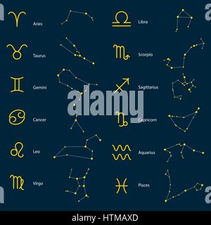 Constellations du zodiaque symboles vectoriels. Illustration de Vecteur