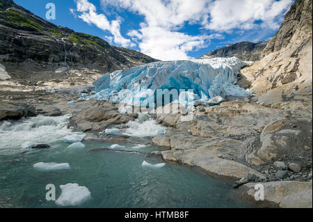 La glace de glacier Nigardsbreen et paysage du lac. Banque D'Images