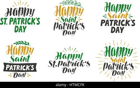 Happy Saint Patrick's day, carte de vœux. Festival de la bière, l'étiquette définie. Le lettrage, calligraphie vector illustration Illustration de Vecteur